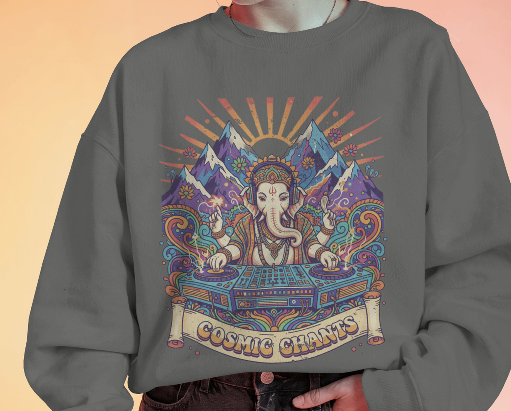 Cosmic Chants Ganesha DJ Sweatshirt – Psychedelic Spiritual Rave Pullover