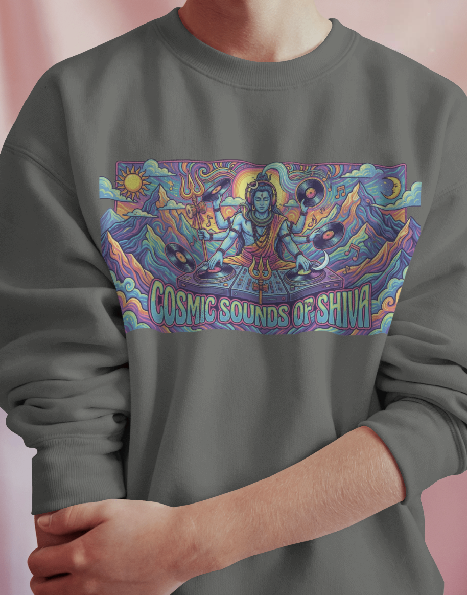 Cosmic Sounds of Shiva DJ Sweatshirt – Psychedelic Lord Shiva Festival Apparel