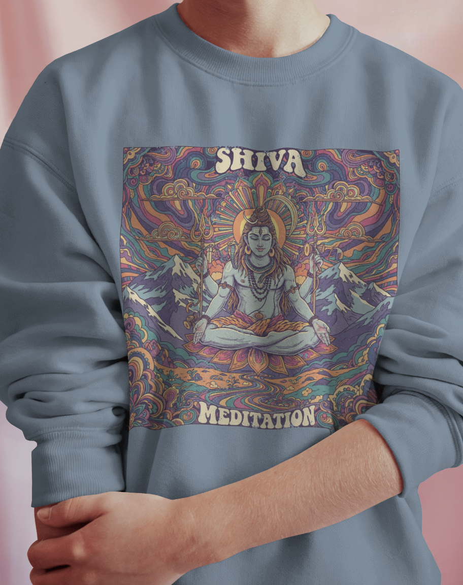Shiva Meditation Visionary Sweatshirt – Psychedelic Himalayan Peak Spiritual Apparel