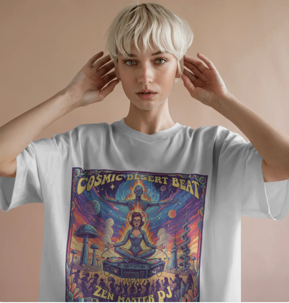 Vintage Pinup DJ Desert Rave T-Shirt - Retro Burning Man Inspired Graphic Tee