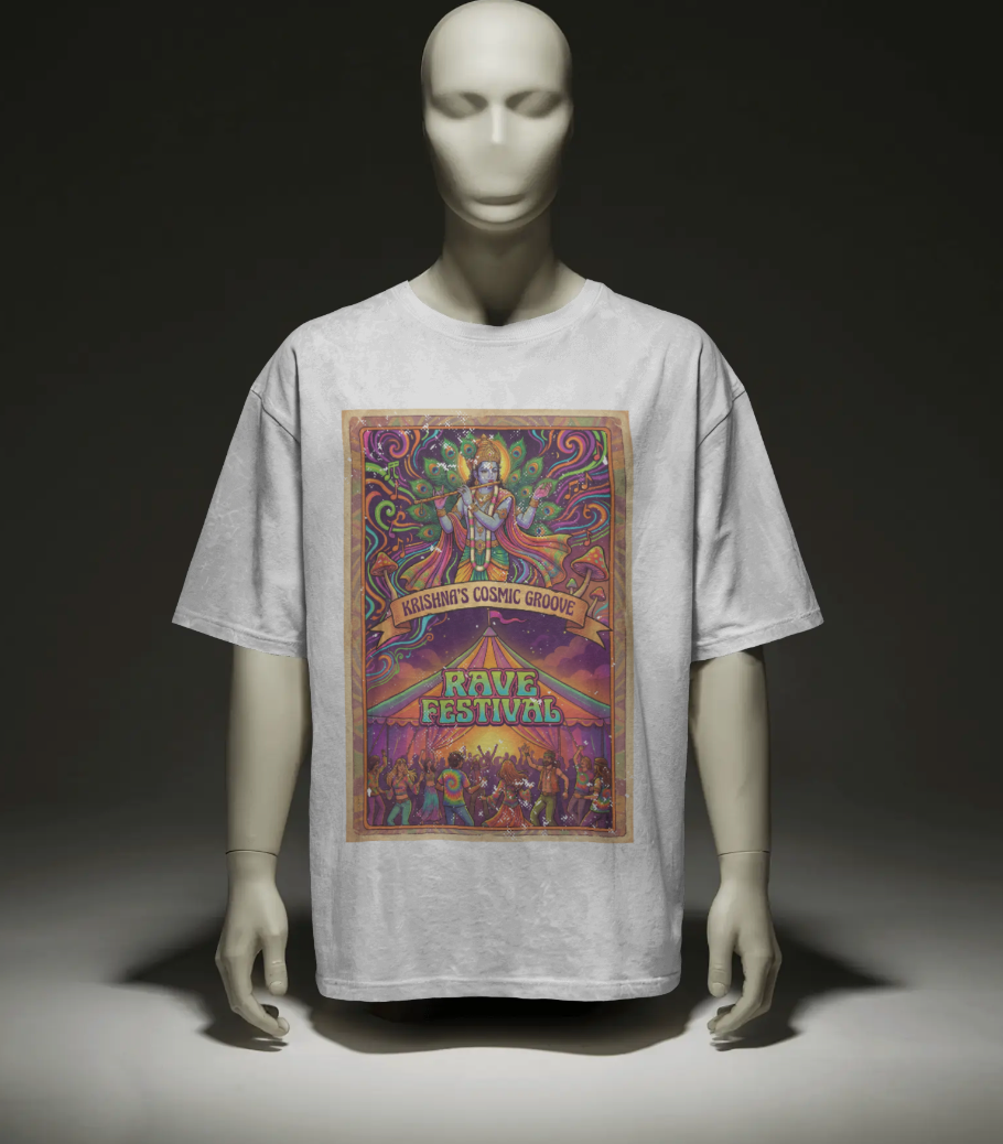 Krishna’s Cosmic Groove T-Shirt – Psychedelic Rave Festival Vintage Graphic Tee