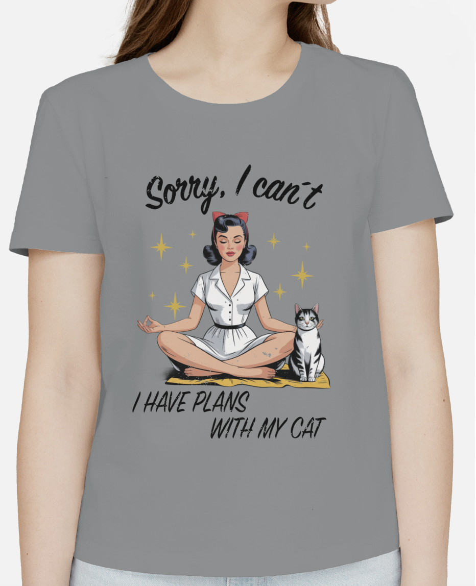 Funny Retro Pinup Cat T-Shirt - "Sorry, I Can’t, I Have Plans With My Cat" Vintage Graphic Tee