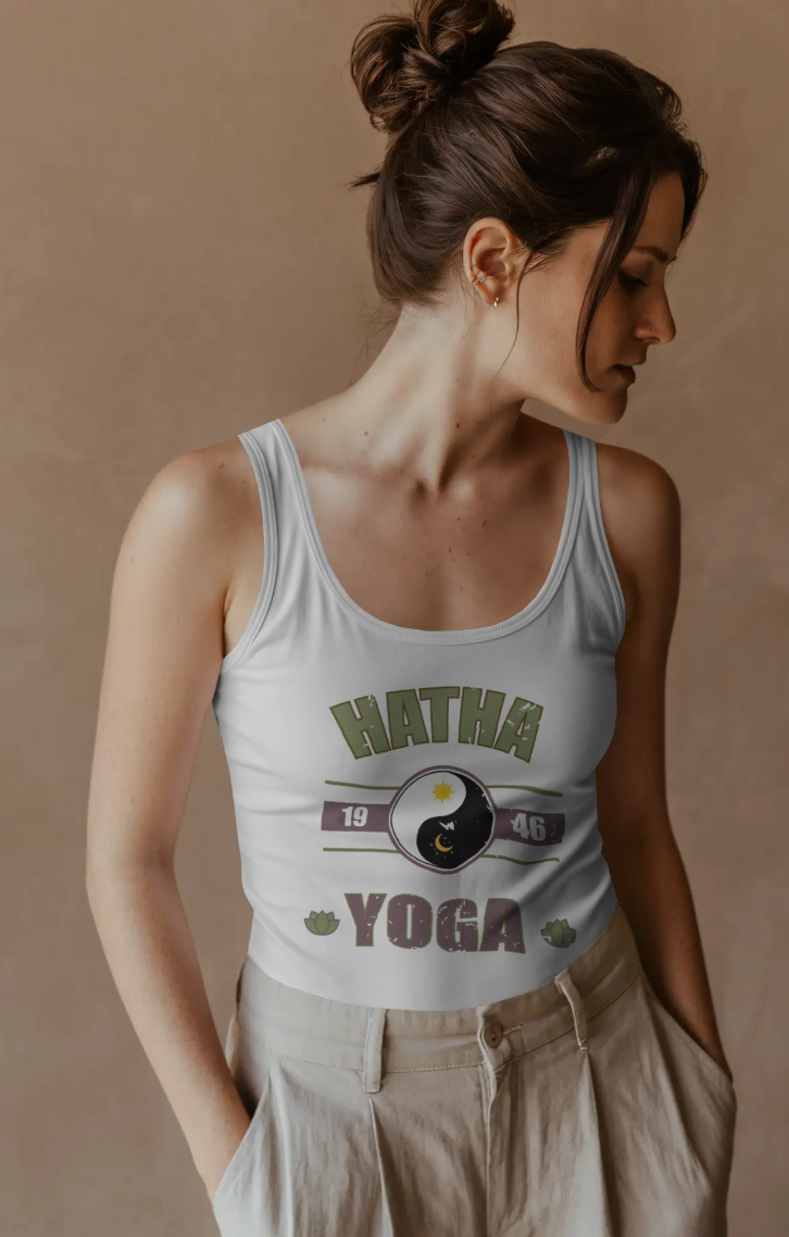 Vintage Hatha Yoga Tank Top – Yin Yang Celestial Meditation Racerback