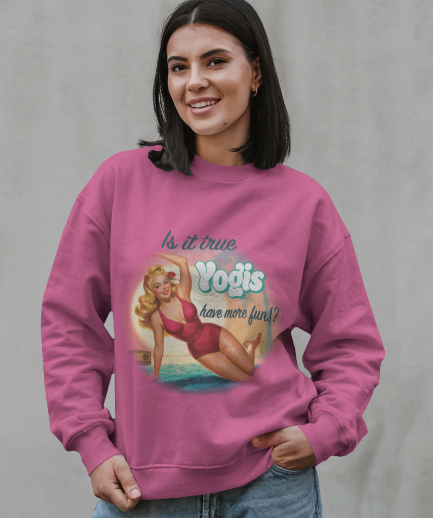 "Yogis Have More Fun" Vintage Pin-Up Sweatshirt – Retro Beach Aesthetic Pullover