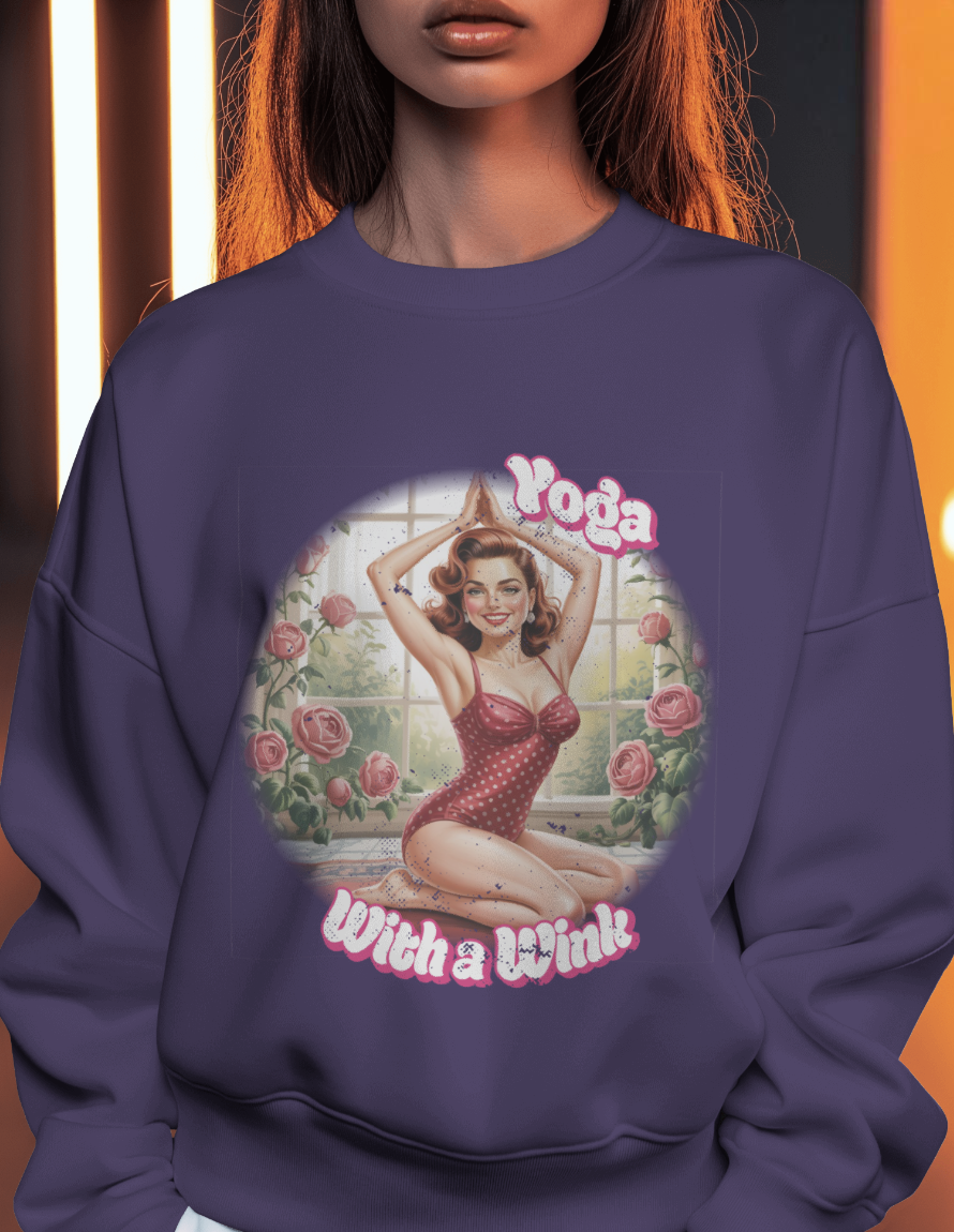 Retro Pin-Up Yoga Crewneck for Vintage Style & Spiritual Vibes