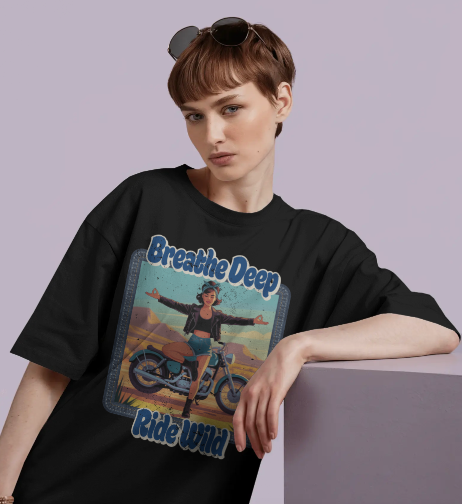 Breathe Deep Ride Wild T-Shirt – Vintage 1950s Biker Girl Yoga Graphic Tee