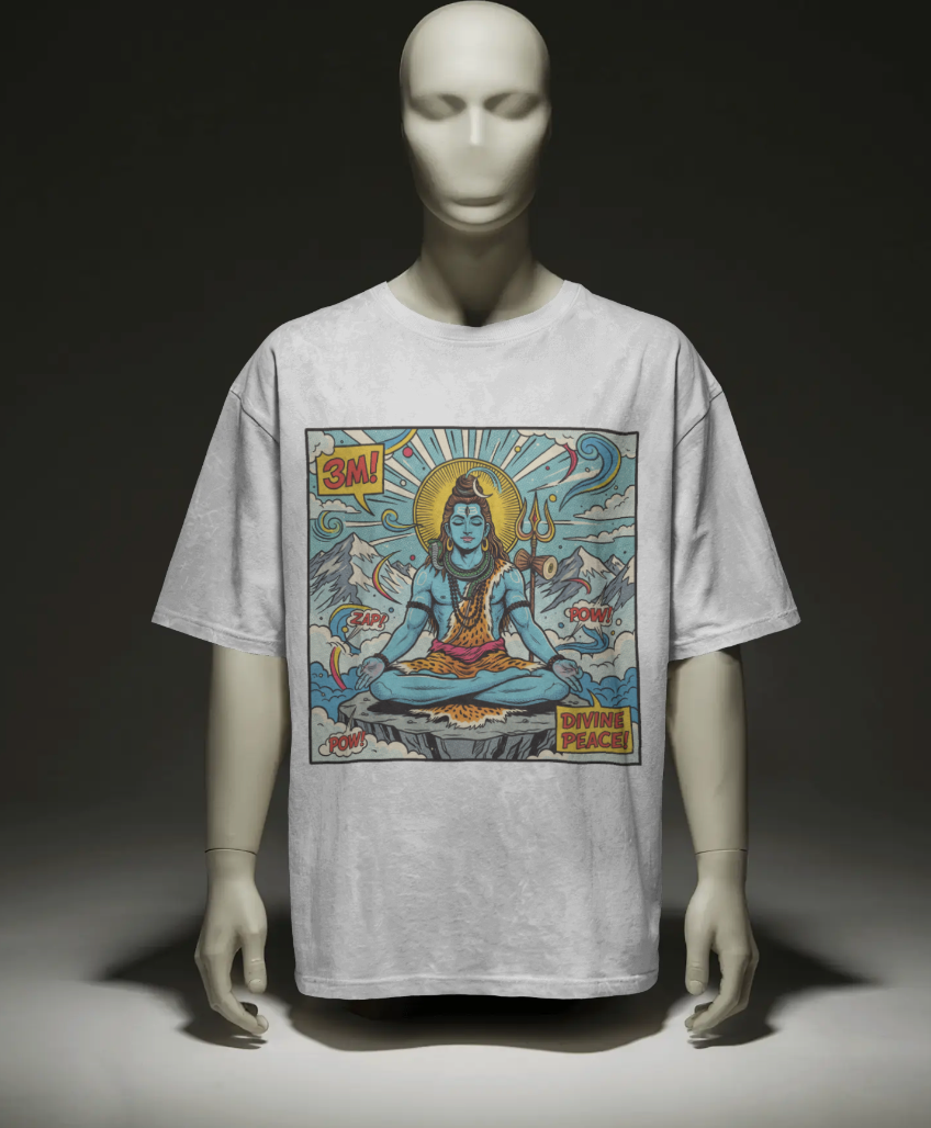 Divine Peace Shiva Pop Art T-Shirt – Retro Comic Meditating Deity Graphic Tee