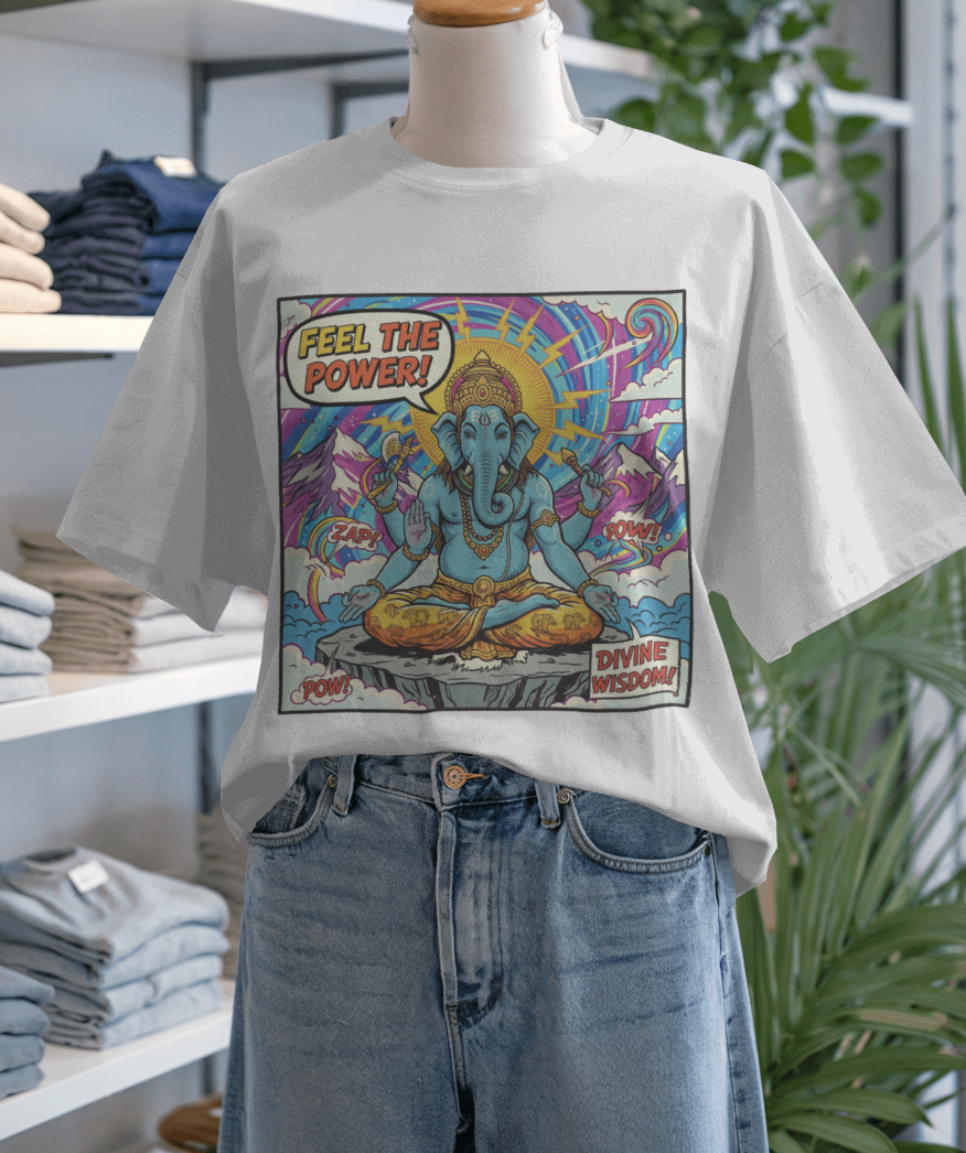 Feel The Power Ganesha Pop Art T-Shirt – Retro Comic Divine Wisdom Graphic Tee