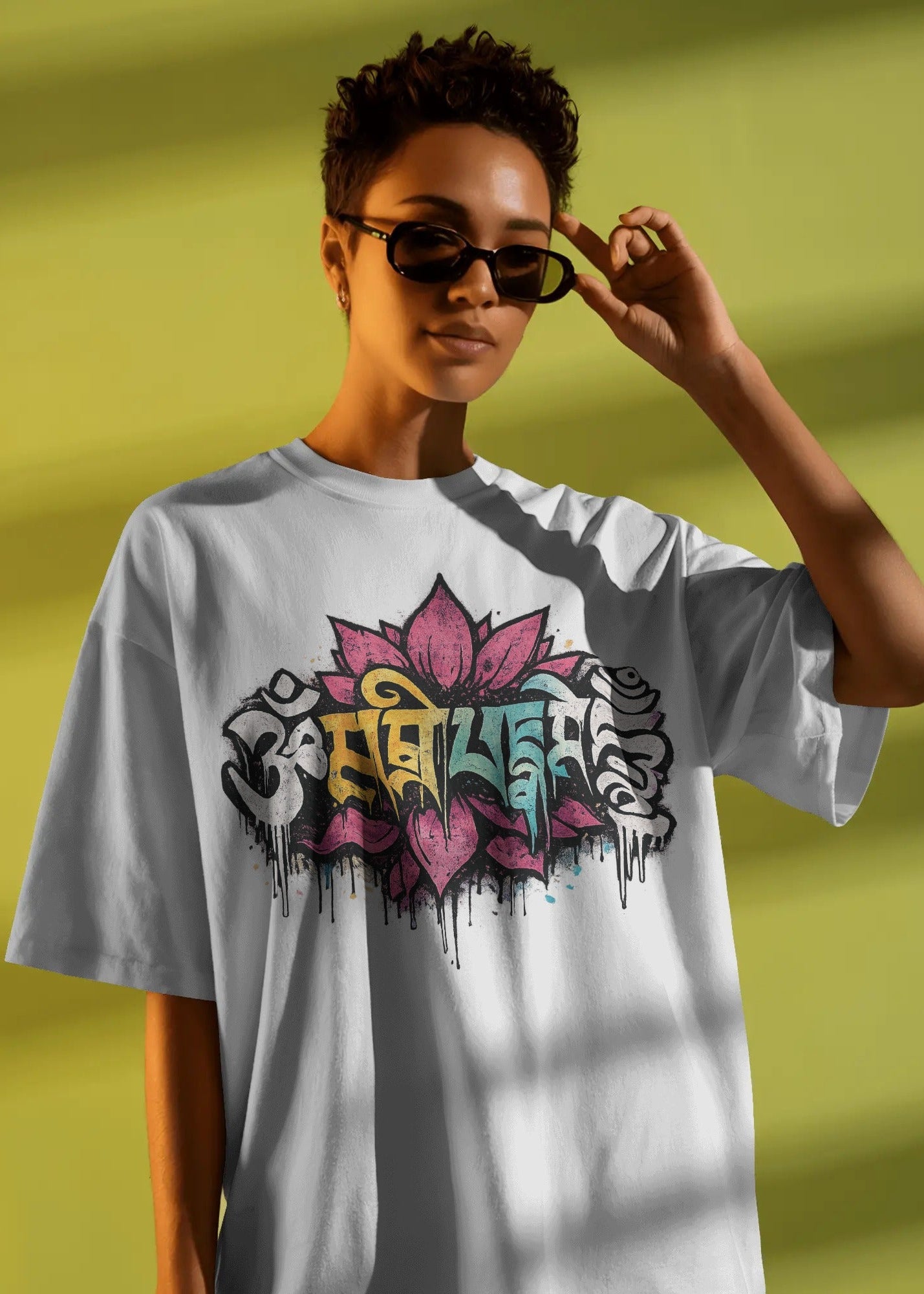 Om Mani Padme Hum Graffiti Oversized Drop Shoulder T-Shirt