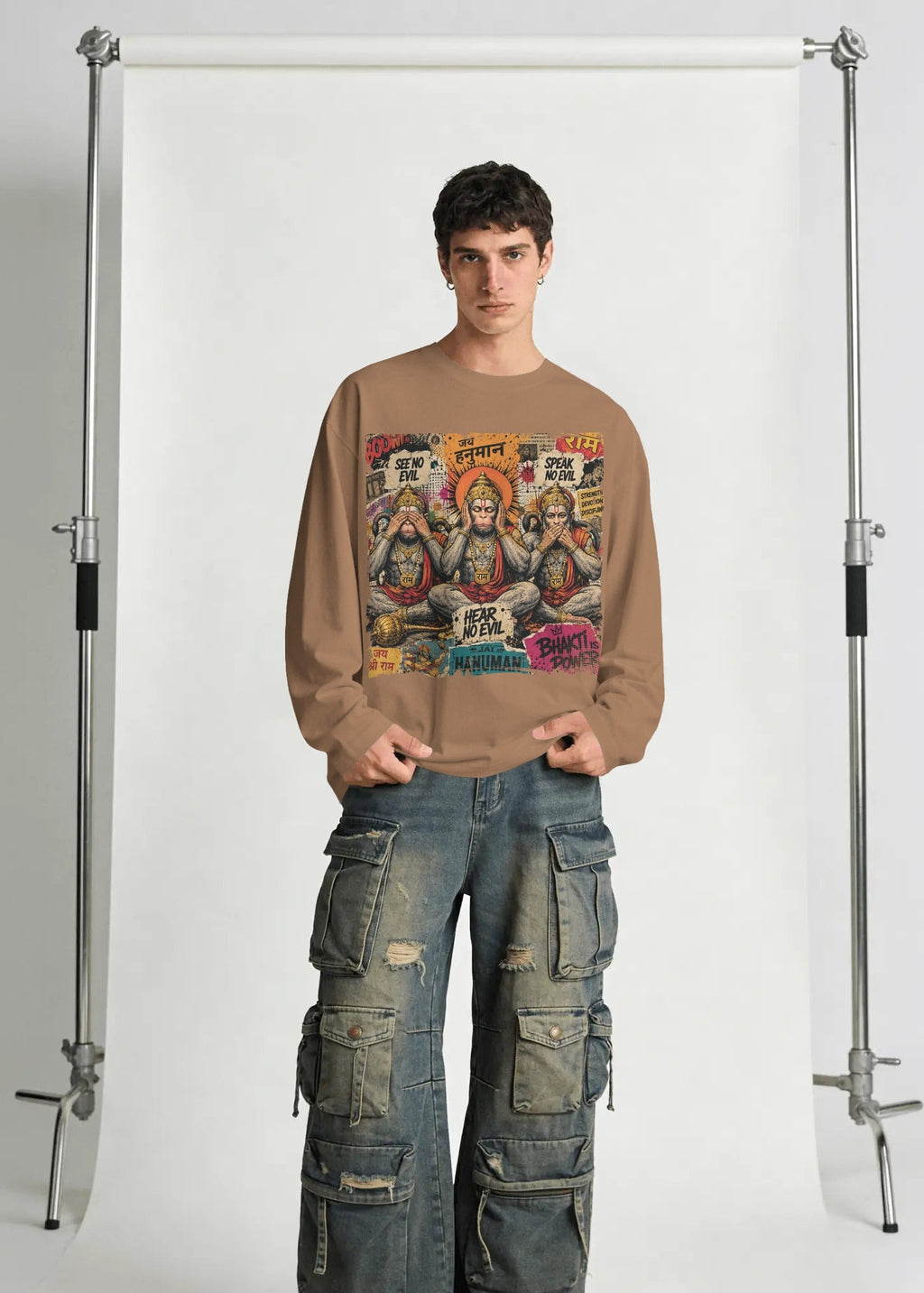 Hanuman Three Wise Monkeys Vintage Washed Long Sleeve