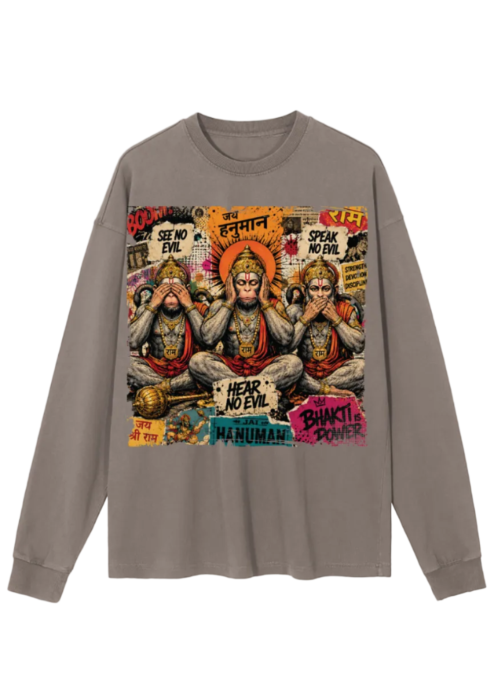Hanuman Three Wise Monkeys Vintage Washed Long Sleeve