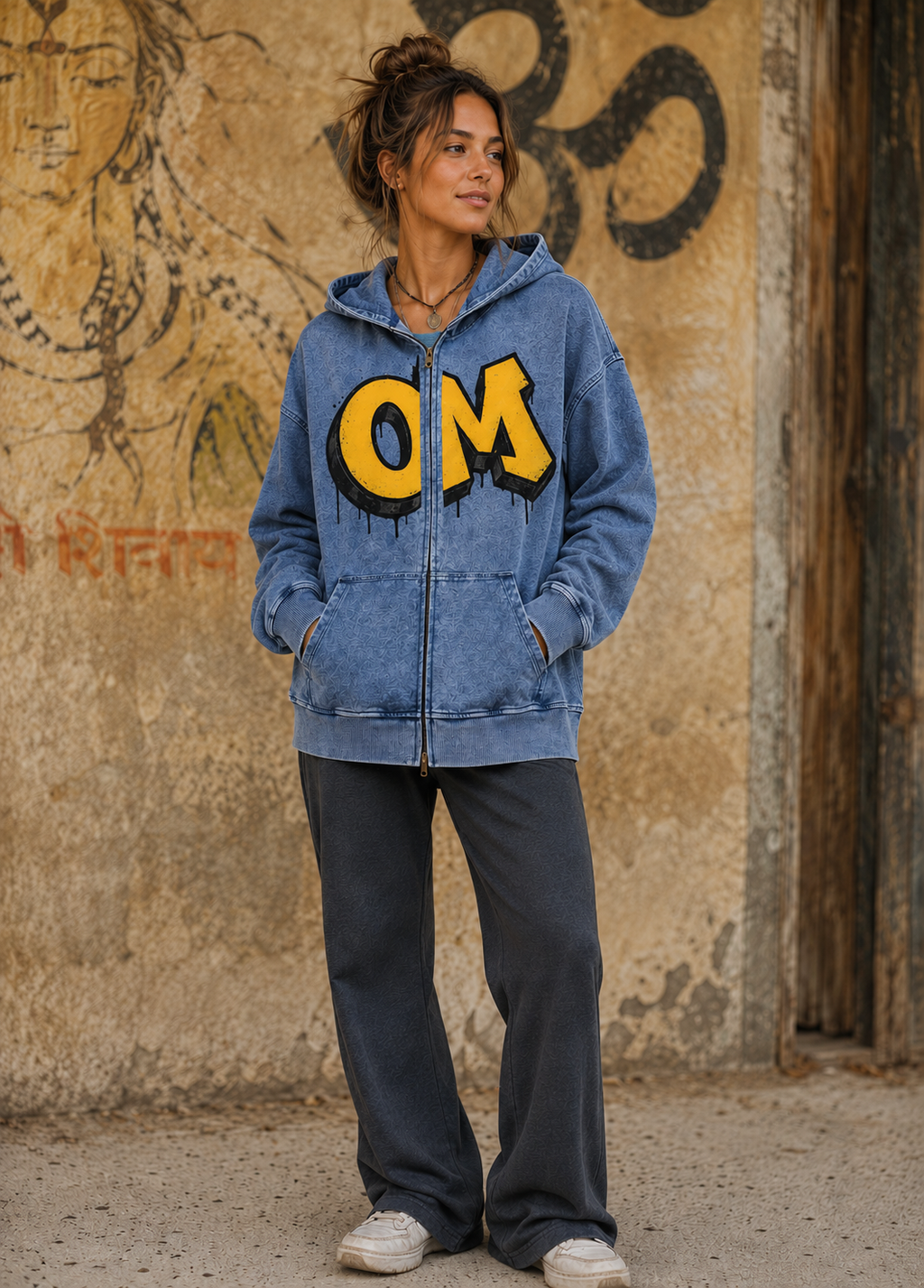 Vintage Graffiti OM Oversized Zip-Up Hoodie